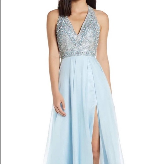 Mac Duggal NEW Beaded Halter Chiffon A-Line Gown 6 bABY blue Prom Formal dress - Picture 2 of 8